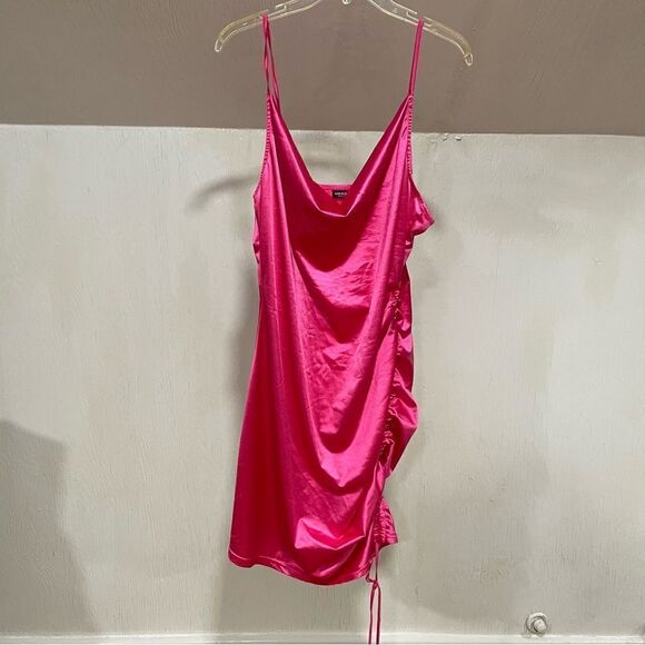 2/$30 Shein Plus Satin Drawstring Side Bodycon Cowlneck Dress - Picture 3 of 7